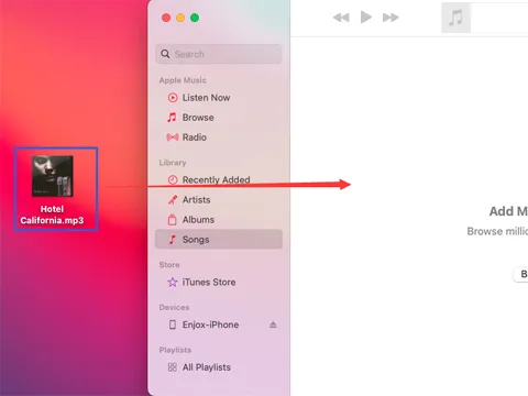 Træk musik ind i iTunes Songs-mappen (trin 2)