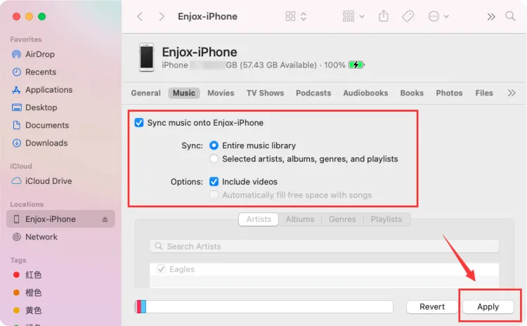Synkronisering af musik til en iPhone til Enjox (trin 4)